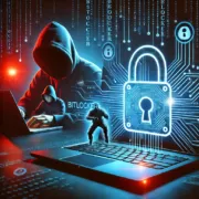 "Illustrazione di un attacco informatico a BitLocker, con un hacker che tenta di bypassare la crittografia su un laptop con un'icona di lucchetto bloccato."
